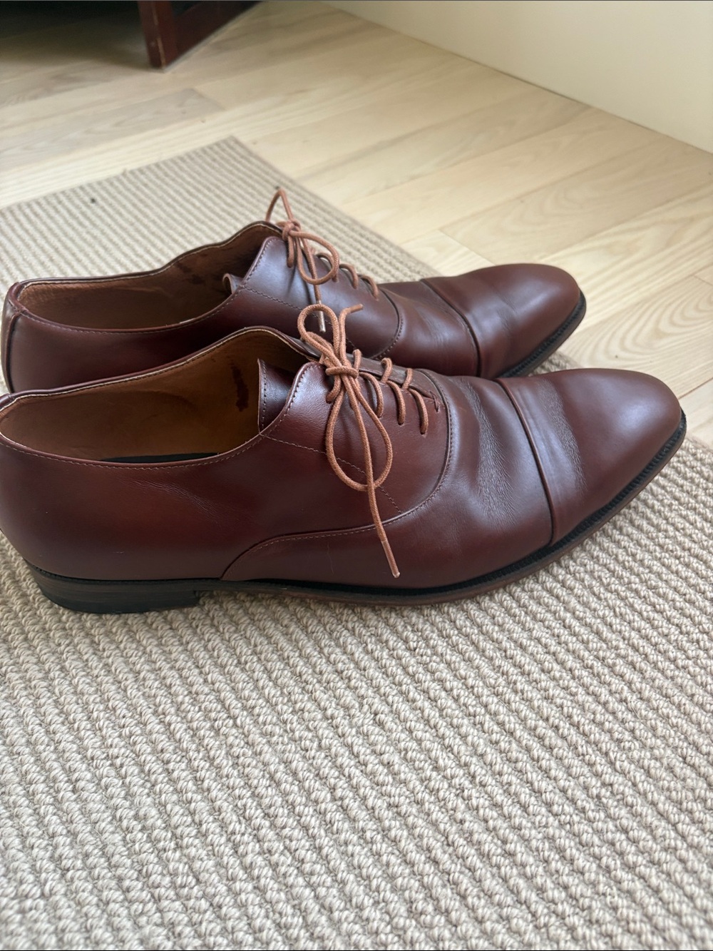 Mens Handmade Brown Leather Oxford Shoes Classic Cap Toe Dress Shoes size 12